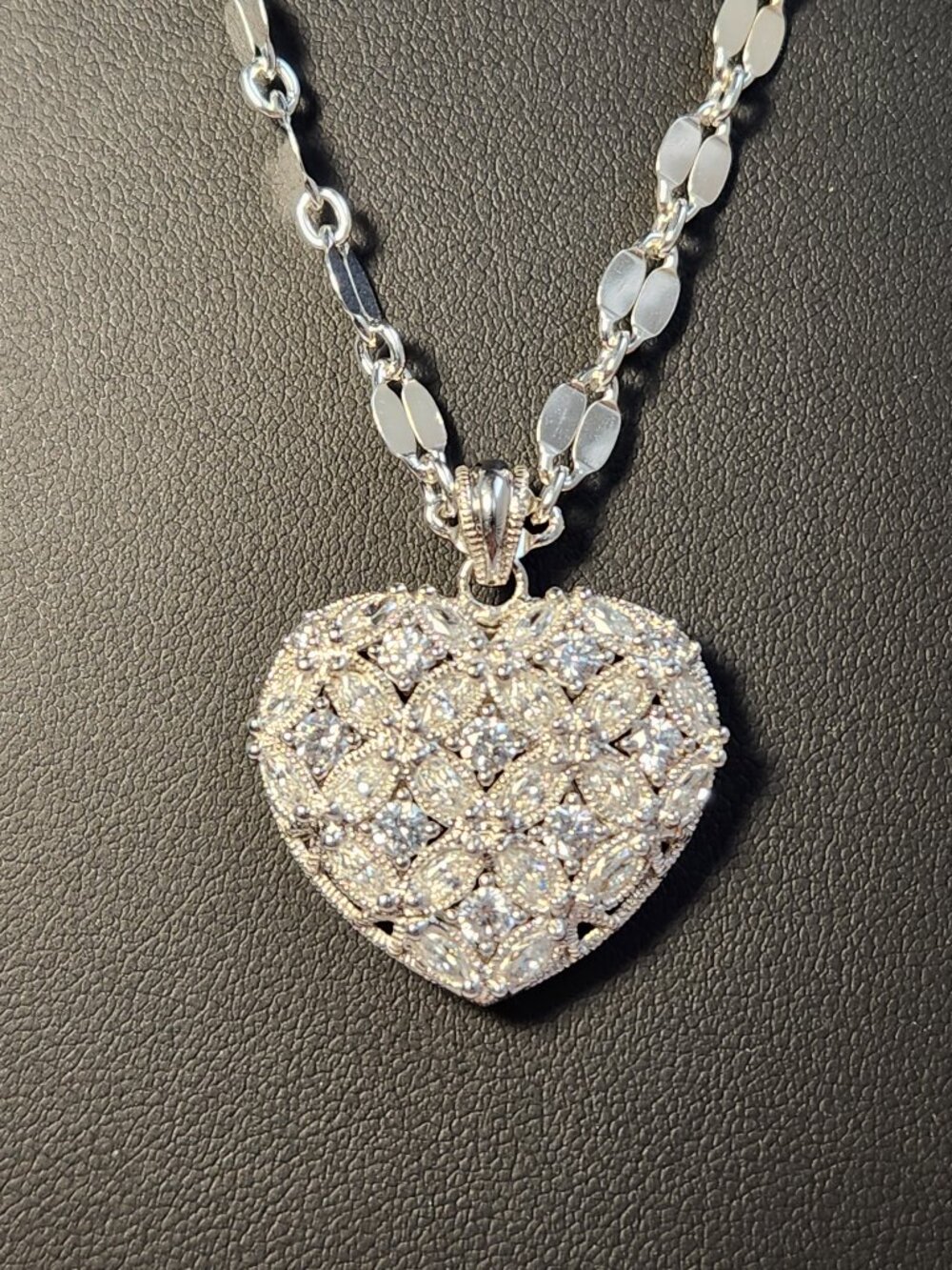 NIB VTG 925 CZ Heart Pendant & Mirror Necklace Italy 925 20”